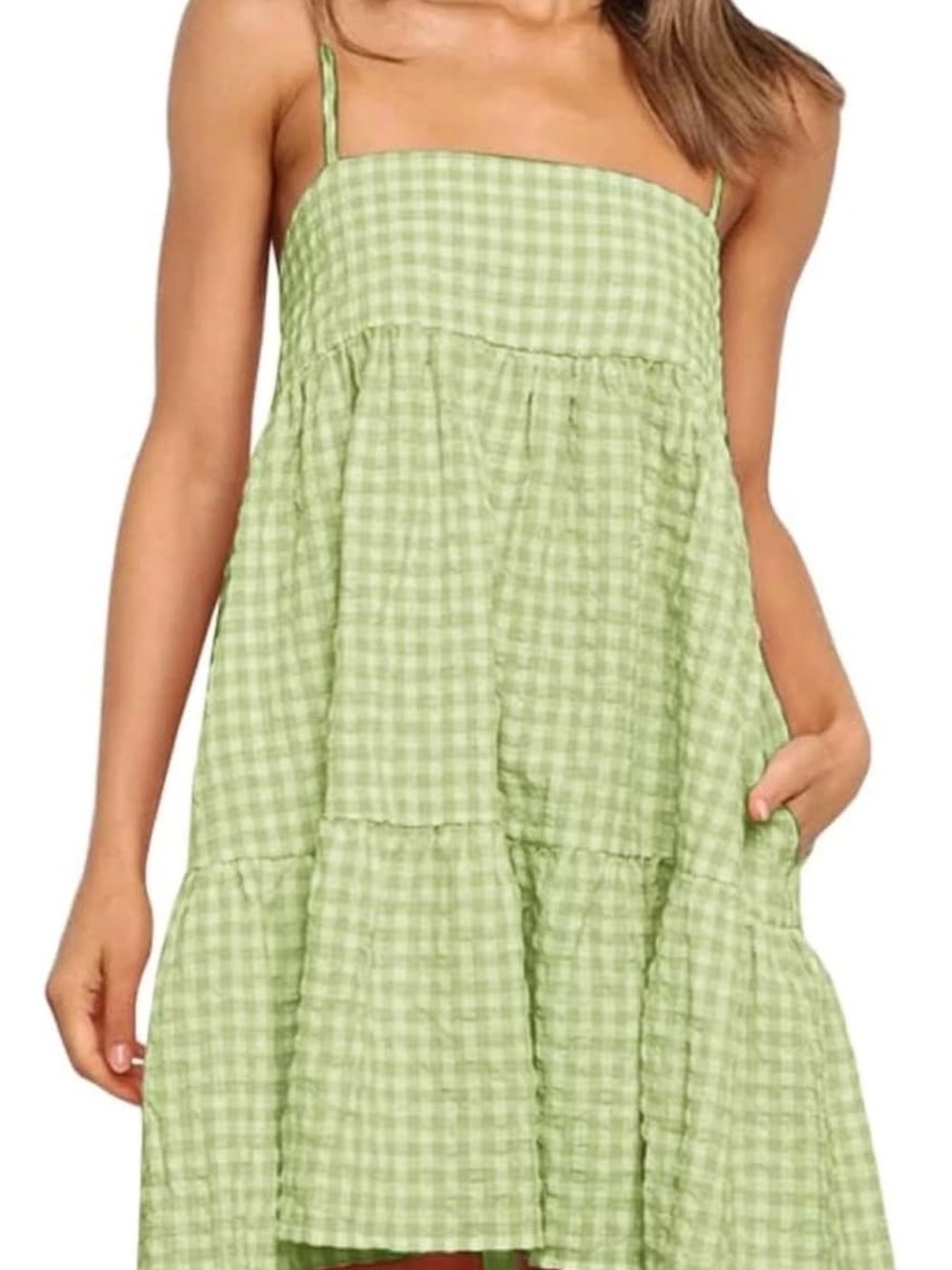 Light Green Gingham Tiered Skirt - Brand: